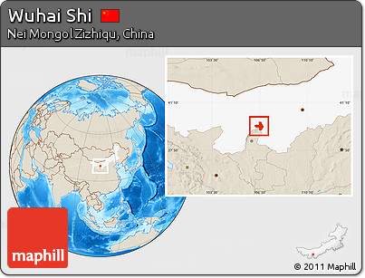Shaded Relief Location Map of Wuhai Shi, highlighted parent region