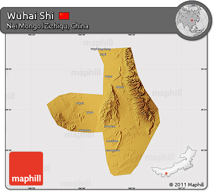 Physical Map of Wuhai Shi, cropped outside