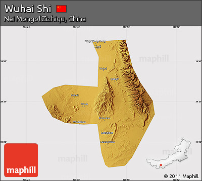 Physical Map of Wuhai Shi, cropped outside