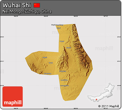 Physical Map of Wuhai Shi, cropped outside