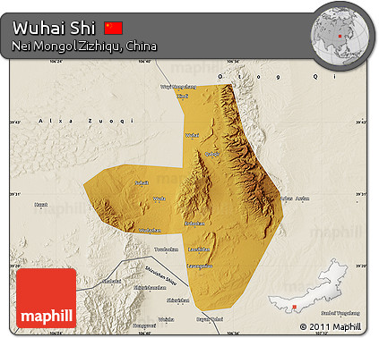 Physical Map of Wuhai Shi, shaded relief outside