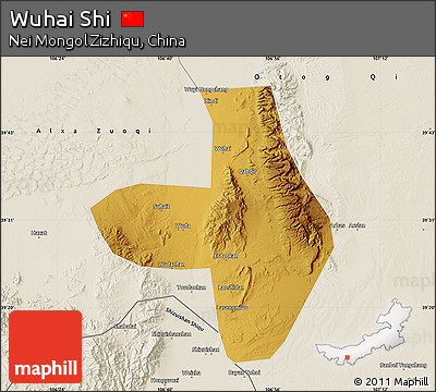 Physical Map of Wuhai Shi, shaded relief outside