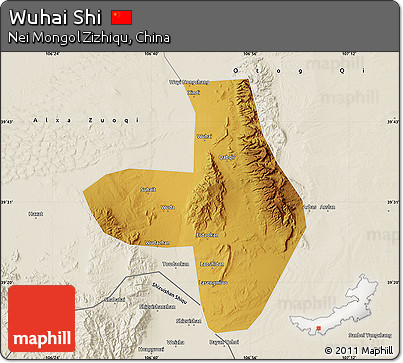 Physical Map of Wuhai Shi, shaded relief outside