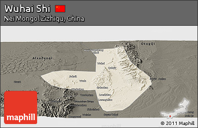 Shaded Relief Panoramic Map of Wuhai Shi, darken