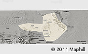 Shaded Relief Panoramic Map of Wuhai Shi, darken, semi-desaturated