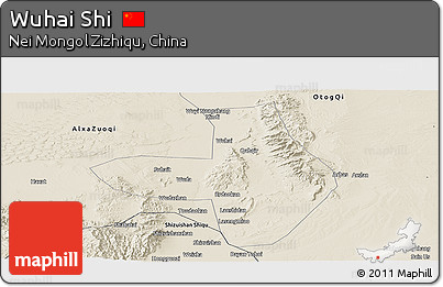 Shaded Relief Panoramic Map of Wuhai Shi