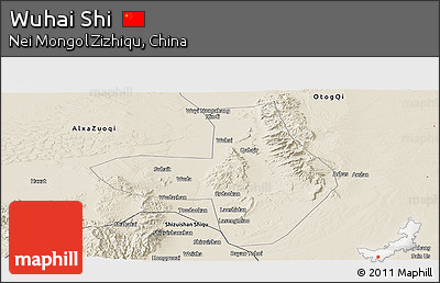 Shaded Relief Panoramic Map of Wuhai Shi