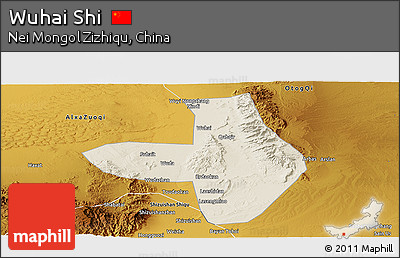 Shaded Relief Panoramic Map of Wuhai Shi, physical outside
