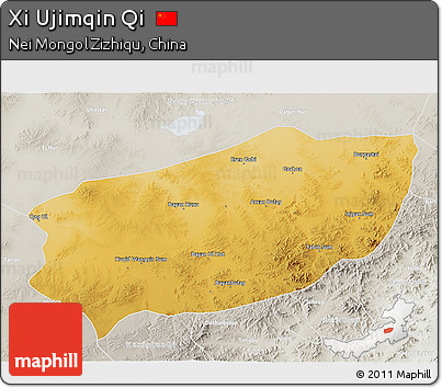 Physical 3D Map of Xi Ujimqin Qi, lighten, semi-desaturated