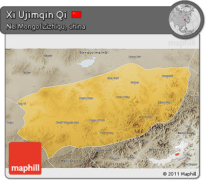 Physical 3D Map of Xi Ujimqin Qi, semi-desaturated