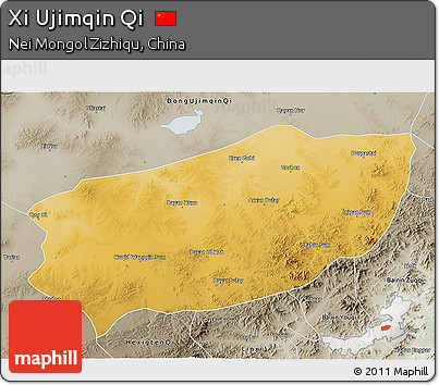 Physical 3D Map of Xi Ujimqin Qi, semi-desaturated