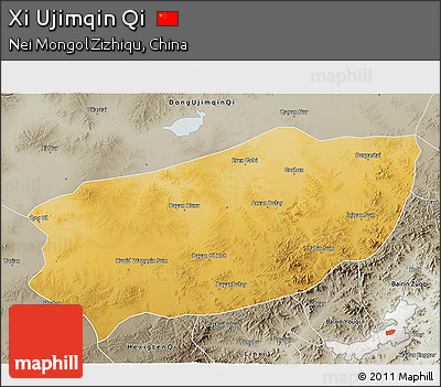 Physical 3D Map of Xi Ujimqin Qi, semi-desaturated