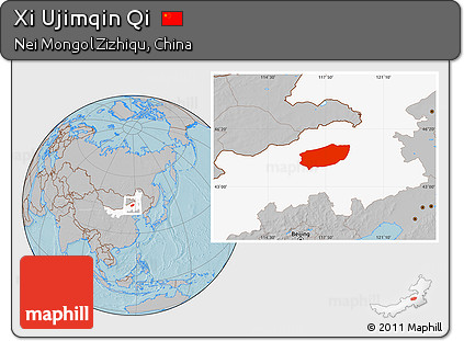 Gray Location Map of Xi Ujimqin Qi, highlighted parent region, hill shading