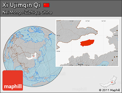 Gray Location Map of Xi Ujimqin Qi, highlighted parent region, hill shading