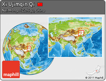 Physical Location Map of Xi Ujimqin Qi, highlighted parent region, within the entire country