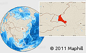 Shaded Relief Location Map of Xinbarag Zuoqi