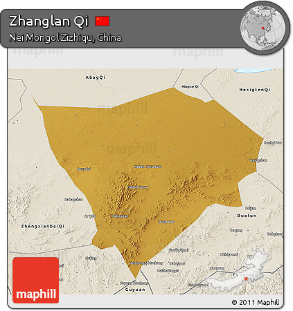 Physical 3D Map of Zhanglan Qi, shaded relief outside