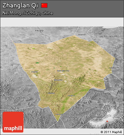 Satellite 3D Map of Zhanglan Qi, desaturated