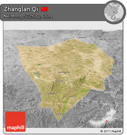 Satellite 3D Map of Zhanglan Qi, desaturated