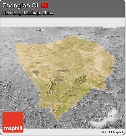 Satellite 3D Map of Zhanglan Qi, desaturated
