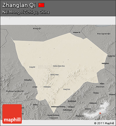 Shaded Relief 3D Map of Zhanglan Qi, darken, semi-desaturated