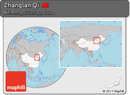 Gray Location Map of Zhanglan Qi, highlighted country, within the entire country