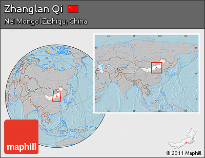 Gray Location Map of Zhanglan Qi, highlighted parent region, within the entire country, hill shading
