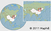 Savanna Style Location Map of Zhanglan Qi, highlighted country, highlighted parent region, within the entire country, hill shading