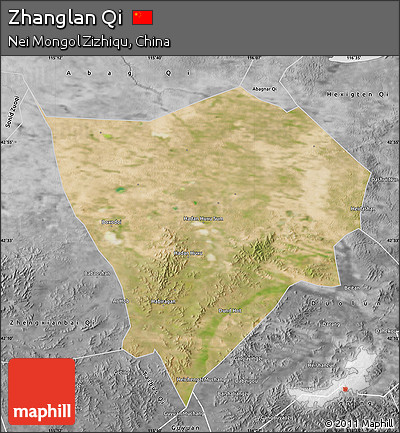 Satellite Map of Zhanglan Qi, desaturated