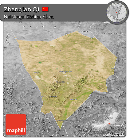 Satellite Map of Zhanglan Qi, desaturated