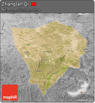 Satellite Map of Zhanglan Qi, desaturated