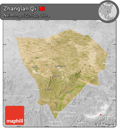 Satellite Map of Zhanglan Qi, lighten, desaturated