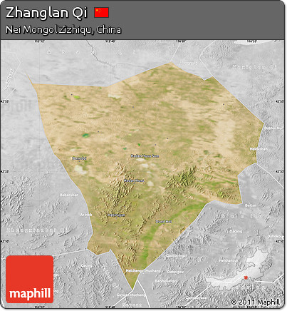 Satellite Map of Zhanglan Qi, lighten, desaturated