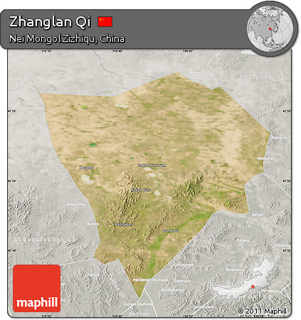 Satellite Map of Zhanglan Qi, lighten, semi-desaturated