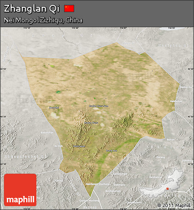 Satellite Map of Zhanglan Qi, lighten, semi-desaturated