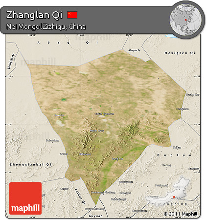 Satellite Map of Zhanglan Qi, shaded relief outside