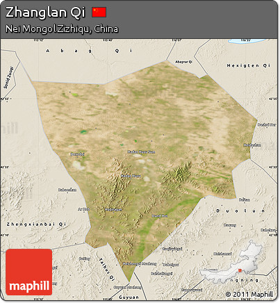 Satellite Map of Zhanglan Qi, shaded relief outside