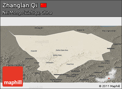 Shaded Relief Panoramic Map of Zhanglan Qi, darken