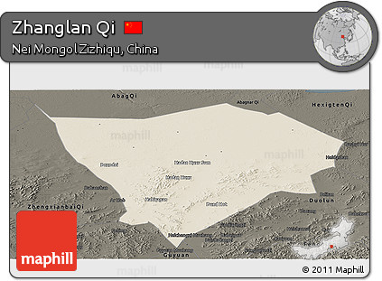 Shaded Relief Panoramic Map of Zhanglan Qi, darken