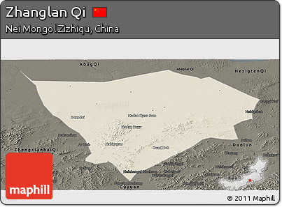 Shaded Relief Panoramic Map of Zhanglan Qi, darken
