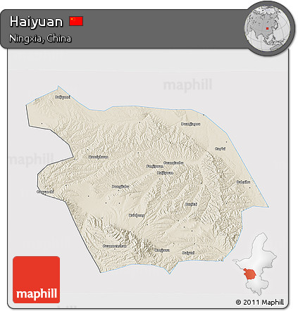 Shaded Relief 3D Map of Haiyuan, single color outside