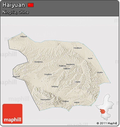 Shaded Relief 3D Map of Haiyuan, single color outside