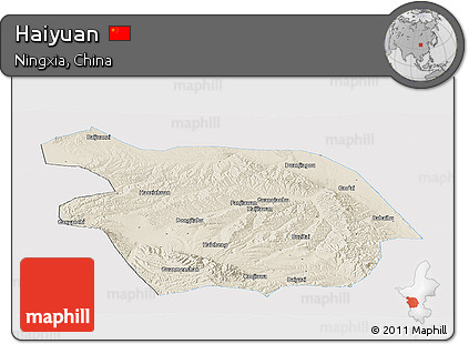 Shaded Relief Panoramic Map of Haiyuan, single color outside
