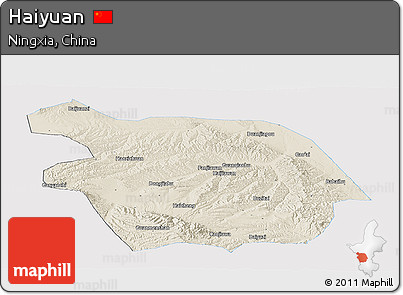 Shaded Relief Panoramic Map of Haiyuan, single color outside
