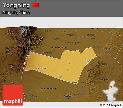 Physical 3D Map of Yongning, darken