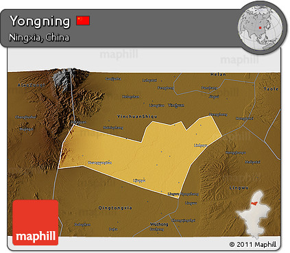 Physical 3D Map of Yongning, darken