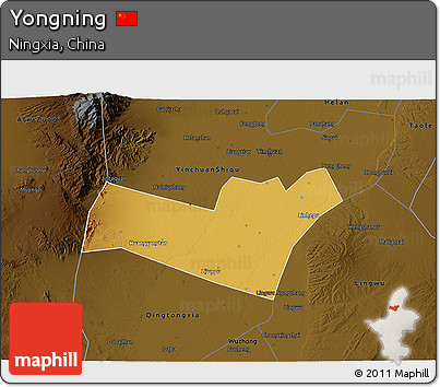Physical 3D Map of Yongning, darken