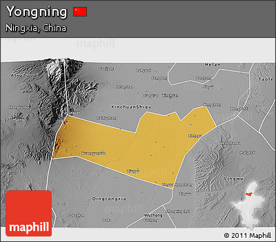 Physical 3D Map of Yongning, desaturated
