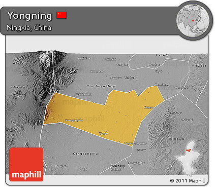 Physical 3D Map of Yongning, desaturated