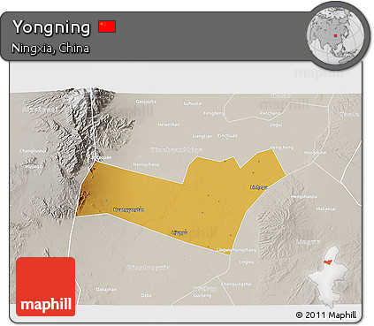Physical 3D Map of Yongning, lighten, semi-desaturated